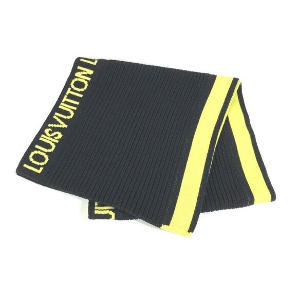 Auth LOUIS VUITTON MP2238 Snood Logo Bicolor Scarf wool Black/yellow - Picture 1 of 16
